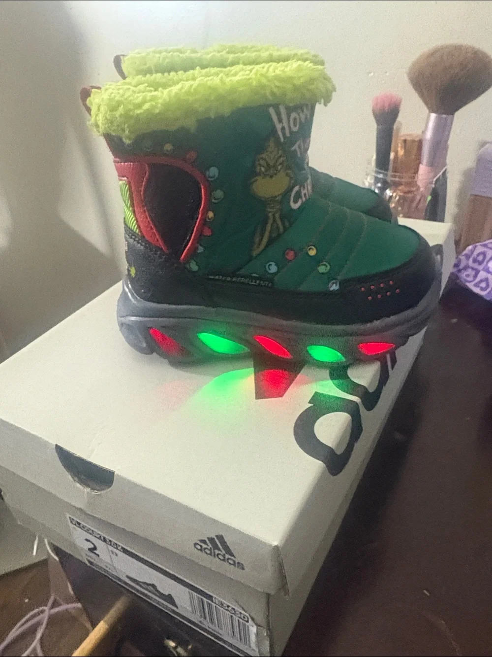 Dr. Seuss Kids Bright Green and Neon Yellow Fuzzy Boots